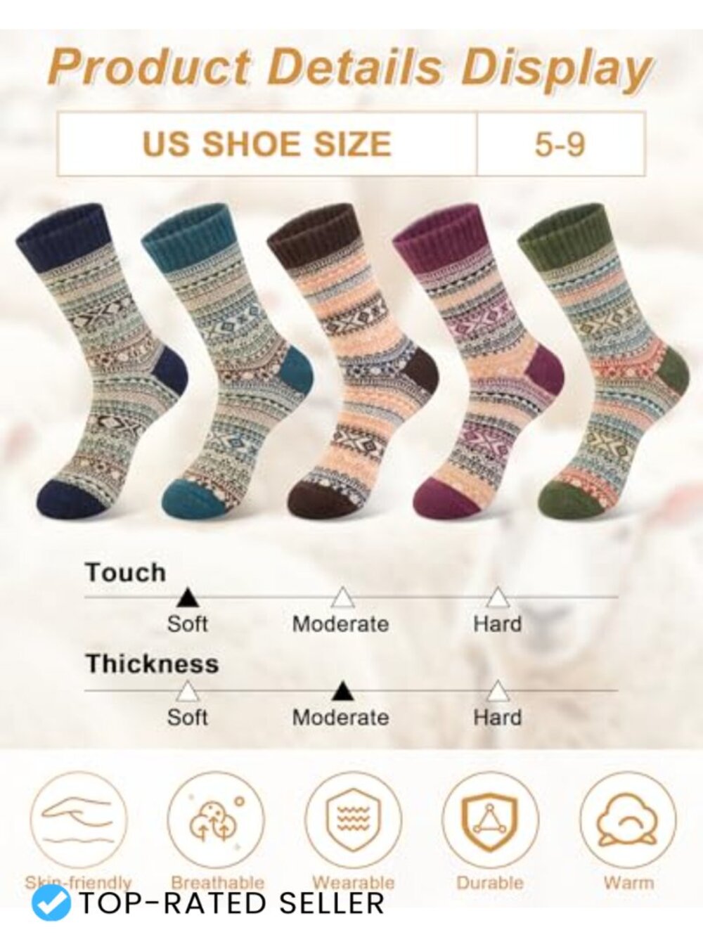 Wool Blend Winter Crew Socks for Women 5 Pair Boot Hiking - Picture 3 of 6
